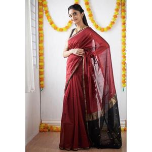 Designer Banarasi <b>Silk</b> Zari Work Saree with Unstitched Blouse <b>Red</b> and Black - Product Image 1