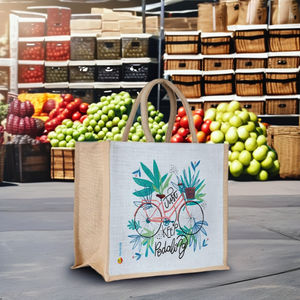 Sac de courses portable en jute avec coton intégré pour les épiceries et les centres commerciaux - Product Image 1