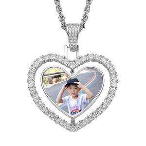 Colgante Giratorio con Foto de Corazón, Diamante Cultivado en Laboratorio, Collar Personalizado con Doble Halo, Amuleto Giratorio con Imagen, Regalo - Product Image 2