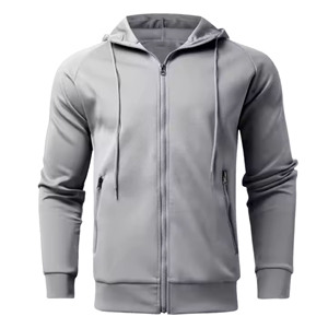 Ensemble de survêtement gris pour homme avec sweat à capuche zippé et pantalon de jogging, couleur unie, décontracté, respirant, en polyester, pour l'automne - Product Image 2