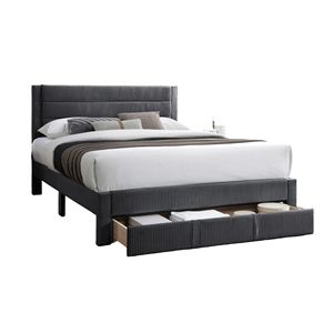 Letto Matrimoniale Contemporaneo di Lusso con Cassetto Contenitore, Testiera Imbottita in Velluto a Coste Grigio Antracite - Product Image 6