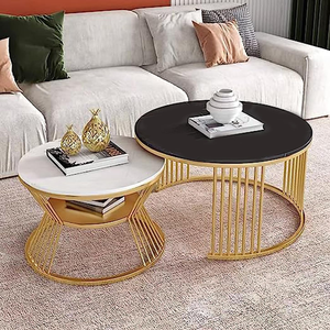 Modern Durable Lightweight <b>Decorative</b> Coffee <b>Table</b> with Wood <b>Top</b> Iron Frame Easy Clean Stacking Nesting Living Room Set 2 Piece - Product Image 3