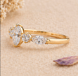 Bague de fiançailles luxueuse en or 14K 18K avec grappe de diamants marquise et pierres multiples, alliance délicate pour femme - Product Image 3