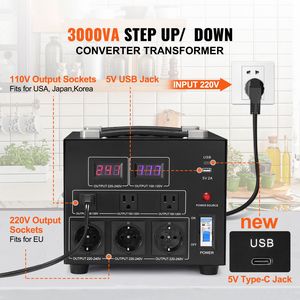 Convertitore di Potenza Durevole da 3000W, Unità di Commutazione 110V/220V con Prese US/EU e USB 5V, Convertitore Inverter Versatile Step-Up/Step-Down Certificato CE - Product Image 3