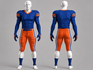 Custom Men's Blue Orange American Football Uniform V-Neck Full Sleeve Moisture Wicking Fitted Jersey Pants Set - Product Image 1