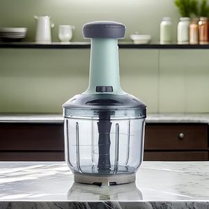 Hachoir de cuisine 1000 ml à poussoir avec 5 lames, coupe-légumes pour couper les légumes, l'oignon, le gingembre, l'ail, la salade - Product Image 5