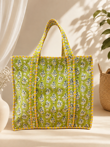 Cotton Quilted Tote <b>Bag</b> for Women Hand-Block Print Floral Durable & <b>Foldable</b> Bohemian Shoulder <b>Bag</b> for <b>Shopping</b> & Travel Bulk - Product Image 4