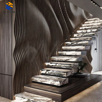 Escalier flottant moderne en marbre KT STONE, marches cantilever personnalisées, support en acier dissimulé, surface antidérapante sûre, décoration de luxe pour la maison