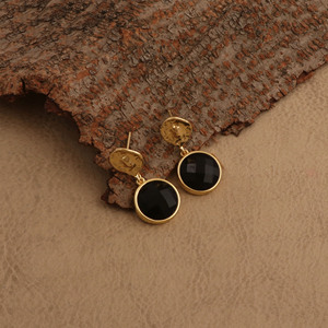 El Joyero Women's <b>Black</b> Onyx Gold Plated Gemstone <b>Dangle</b> Drop <b>Earrings</b> Minimalist Trendy Jewelry for Party Occasions - Product Image 2