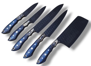 Ensemble de 5 couteaux en acier inoxydable faits à la main, couteau de chef, couteau utilitaire, manches en bois Pakka bleu, lame ambidextre de 6 à 7,9 pouces, qualité supérieure - Product Image 5
