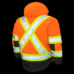 Veste de travail haute visibilité pour homme avec capuche, bandes réfléchissantes, imperméable, en polyester, pour l'hiver, fermeture éclair - Product Image 4