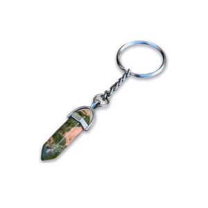 High Quality Crystal Keychain Stone Unakite Crystal Pencil key chain natural Stone bead <b>Healing</b> Key Holder Gift Women Key - Product Image 5