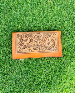 ใหม่จริงHandcrafted TooledหนังBifold Clutchesผู้หญิงออกแบบกระเป๋าสตางค์ร้อนขายTooledหนังที่ไม่ซ้ํากันสไตล์กระเป๋าสตางค์ - Product Image 2