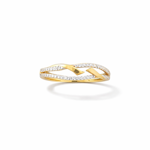 Bague en or massif 18 carats avec diamants, design croisé, pavé, élégante et minimaliste, pour femme, bijou raffiné, cadeau - Product Image 1