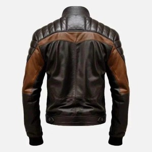 Blouson de moto unisexe personnalisable en cuir, style motard, fermeture éclair, col rond, color block, idéal pour le printemps - Product Image 6