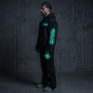 Custom Men's Vintage Oversized Flared <b>Waterproof</b> <b>Tracksuit</b> Polyester/Cotton Heavyweight Glow Dark Screen Print Hoodie Sweatpants - Product Image 2