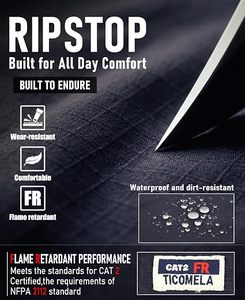 High Visibility Flame Retardant <b>Work</b> Pants Reflective Stripe <b>Cargo</b> Trousers Elastic Waist Safety Uniform Navy - Product Image 6