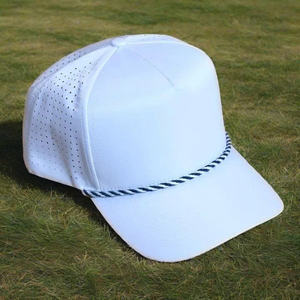 Outdoor Rope Trim Laser Cut OEM Custom Performance Breathable Waterproof Polyester Ventilation Canvas 5 Panel Snapback Golf <b>Cap</b> - Product Image 2