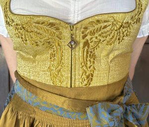 Women's Bavarian Style Dirndl <b>Dress</b> Yellow With Blue Apron Knee-Length A-Line Vintage Folk Costume Short Sleeve Sweetheart Neck - Product Image 6