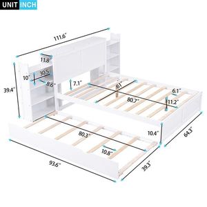 Queen Size Storage Platform Bed with White Pull-Out Shelves & Twin XL Trundle Up-Holstered Furniture - Product Image 6
