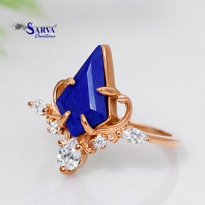 Anillo de Boda de Lapislázuli Natural, Chapado en Oro Rosa, Plata de Ley 925, con Zirconia, Joyería Floral Romántica Vintage - Product Image 1