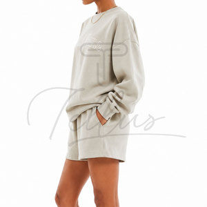 Conjunto Casual de 2 Piezas para Mujer, Shorts Holgados, Sudadera de Algodón de Manga Larga con Cuello Redondo y Bolsillo, Estampado de Letras, para Todas las Temporadas - Product Image 6