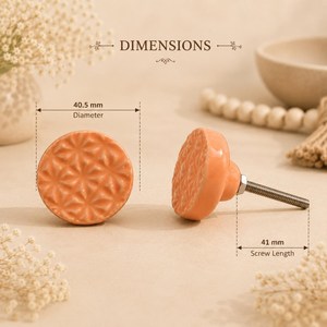 SHUBHAM Modern <b>Ceramic</b> Cabinet <b>Knob</b> Orange Round Wardrobe <b>Drawer</b> Handle Floral Texture for Bedroom Bathroom Kitchen - Product Image 3