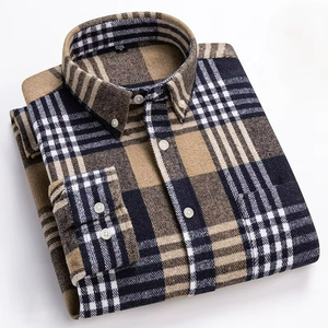 100% Cotton Men's Classic Plaid Flannel Streetwear Fashion <b>Tops</b> Long Sleeve Button-down Everyday Casual <b>Checkered</b> Shirt For Men - Product Image 5