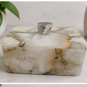 White Marble Decorative Urn Keepsake <b>Box</b> Leaf Knob <b>Memorial</b> Container for Home Display - Product Image 6