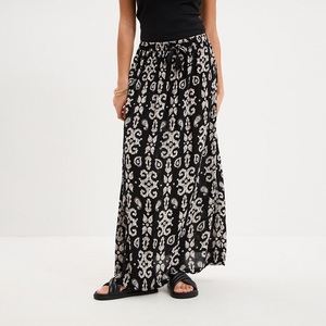 Jupe longue fluide taille haute en crêpe pour femme, avec cordon de serrage à l'avant, 100 % viscose, élégante, style décontracté d'été - Product Image 6