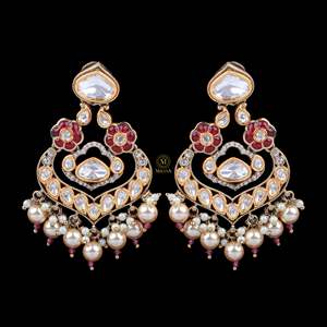 Arshi Ruby Polki Designer Chandbali Dangle Earrings - Product Image 2