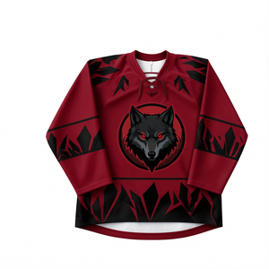 Jersey de Hockey sobre Hielo Sublimado Personalizado para Hombre, Manga Larga, Logotipo de Lobo, Ropa Deportiva de Poliéster que Absorbe la Humedad - Product Image 1