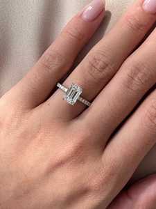 2 CT <b>Emerald</b> Cut Diamond Pave <b>Band</b> Engagement <b>Ring</b>, E-VVS1 IGI Certified <b>Emerald</b> Lab Grown Diamond Hidden Halo <b>Ring</b> - Product Image 6