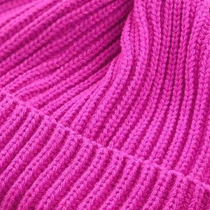 Pink Solid Ribbed <b>Beanie</b> Hat Unisex Adult Winter Warm Casual Style 100% Polyester Hand Knitted Breathable <b>Waterproof</b> Flock Print - Product Image 5