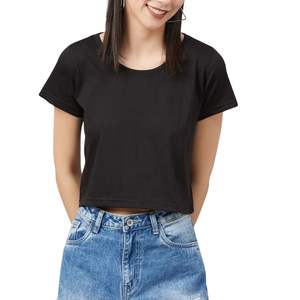 T-shirt court noir en coton pour femme, manches courtes, coupe ajustée, décontracté, mode estivale, vente en gros OEM - Product Image 6