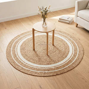 Handmade <b>Round</b> Braided Jute Rug with Natural Fringe Farmhouse Bedroom Rug for Relaxed Boho Interior Styling - Product Image 2