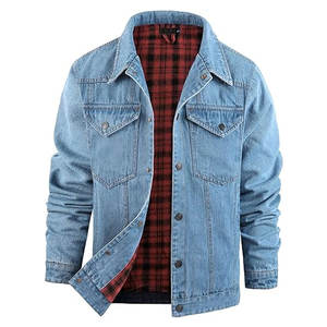Mens Flannel <b>Lined</b> Denim Jacket Snap Cowboy Cut Western Classic Slim Fit Vintage Heavy Duty Jacket Trucker <b>Coat</b> Streetwear - Product Image 1