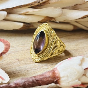 แหวนโบโฮลายชนเผ่าแบบวินเทจ ทำจากทองเหลืองชุบทอง 18k ประดับด้วยลูกปัดและพลอยอเมทิสต์ สำหรับผู้หญิง ขายส่ง - Product Image 5