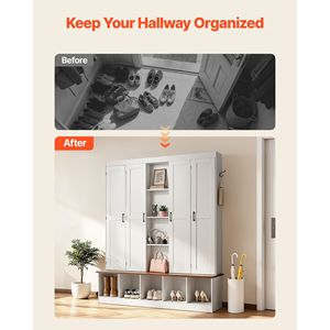 Perchero con Banco y Almacenamiento de Zapatos, 63 Pulgadas de Ancho, Mueble de Entrada 4 en 1 con Ganchos para Colgar y Armario de Almacenamiento - Product Image 6