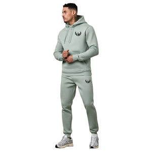 <b>Mens</b> Sage <b>Green</b> Fleece Hooded <b>Tracksuit</b> Casual Athletic Gymwear Jogger Set Streetwear Winter Sports Activewear Outfit - Product Image 1