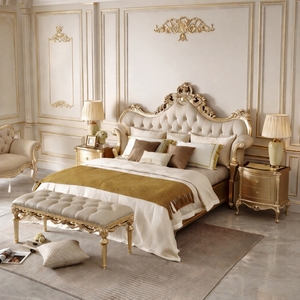 Premium European Classic Mahogany Wood <b>Bed</b> Set Luxury Tufted Bedroom Furniture with Bench and Nightstand Collection - Product Image 1