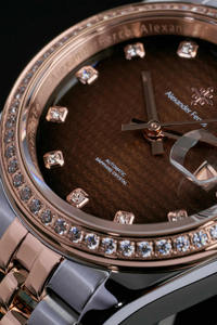 Montre ronde en acier inoxydable Alexander Ferros, résistante à l'eau jusqu'à 50 m, modèle 8201D/08, verre saphir, bouton poussoir, fermoir caché - Product Image 4