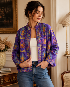 Veste matelassée en velours brodée Suzani faite à la main pour femme, doublée en coton, style bohème artisanal, idéale pour le printemps, l'automne et l'hiver – Cadeau - Product Image 3