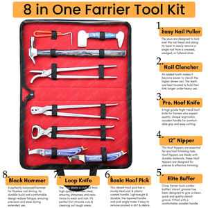 Custom Farrier Tools Kit German Steel Hoof Nipper Nail Clincher, Clench Cutter, Driving <b>Hammer</b> Blue Large <b>Loop</b> Knife Hook - Product Image 2