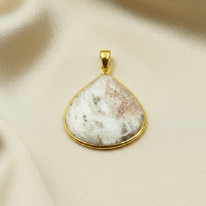 <b>Top</b>-Quality Orange Scolecite <b>Rose</b> Pattern 925 Sterling Silver Pendant Large Teardrop Shape Yellow Gold Plated Handmade Jewelry - Product Image 6