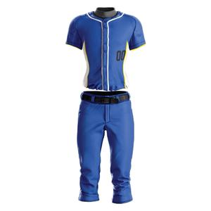 ชุดยูนิฟอร์มเบสบอลขายดี สีน้ำเงินและสีแดง แบบซับลิเมชั่น พร้อมเสื้อเจอร์ซีย์ติดกระดุมเต็มตัวและกางเกง - Product Image 1