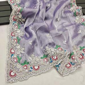Party Wear Embroidered <b>Saree</b> with Sequins & Treads Elegant Dresses Coding Work - Product Image 5