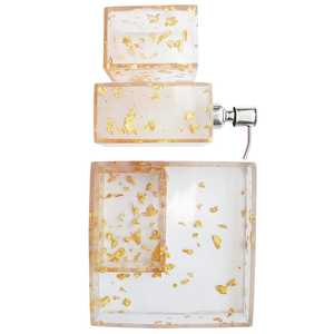 Elegante Juego de Baño de Cinco Piezas de Resina Redonda con Detalles Dorados, Impermeable, Ecológico y Moderno, Dispensador de Jabón, Vaso y Bandeja - Product Image 2