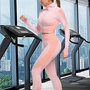 Ensemble de yoga sans couture pour femmes, 3 pièces, tenue de sport, leggings taille haute, soutien-gorge de sport, veste courte, vêtements de sport actifs - Product Image 6