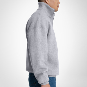Sudadera con cremallera de un cuarto para hombre con logo personalizado, de forro polar gris, 100% algodón, con hombros caídos y corte corto, al por mayor - Product Image 3